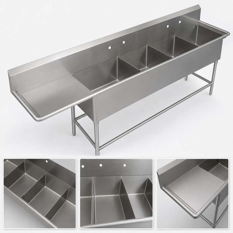 Product image #3 for John Boos Pro-Bowl 4-Compartment Stainless Steel Sink with Left Drainboard