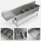 Thumbnail image #3 for John Boos Pro-Bowl 44PB1620-1D24L 4-Compartment 14-Gauge Stainless Steel Sink with 24-Inch Left Drainboard