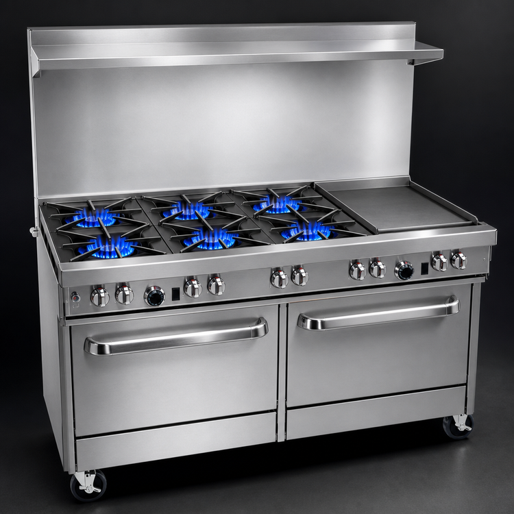 Product image #3 for Southbend Ultimate 60-Inch Commercial Gas Restaurant Range with 6 Open Burners, 24-Inch Griddle, Standard Oven and Convection Oven