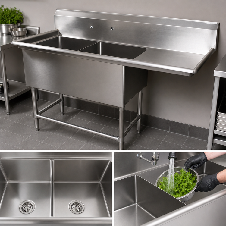 Product image #3 for John Boos Pro-Bowl 2-Compartment Stainless Steel Sink with Right Drainboard, 82-3/16 Inches Wide