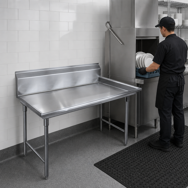Product image #3 for Advance Tabco Special Value Series Left-Hand Straight Clean Dish Table, 83 x 30 in., 10-1/2 in. Backsplash, 16/304 Stainless Steel