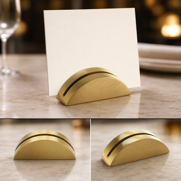 Product image #4 for American Metalcraft Gold Half-Moon Cast Aluminum Tabletop Menu Card Holder