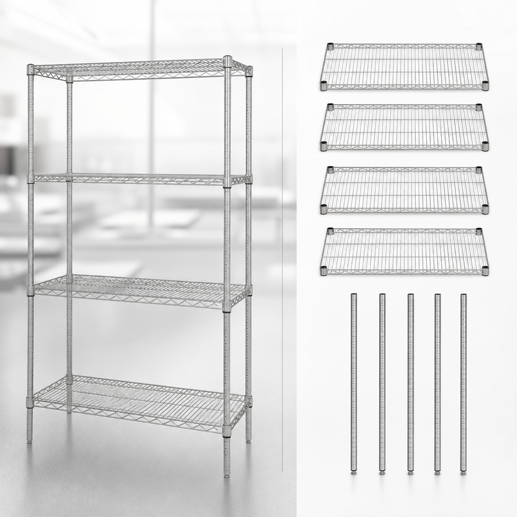Product image #3 for Quantum 36"W x 24"D x 63"H 4-Shelf 304 Stainless Steel Stationary Wire Shelving Starter Kit