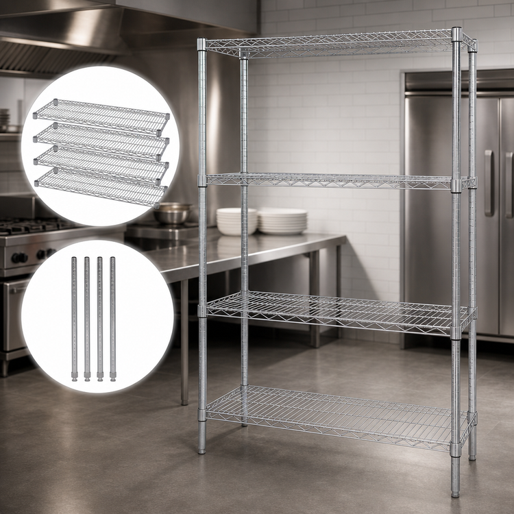 Product image #3 for Quantum Chrome Plated Wire Shelving Starter Kit with 4 Shelves and 4 Posts, 48-Inch Wide x 86-Inch High