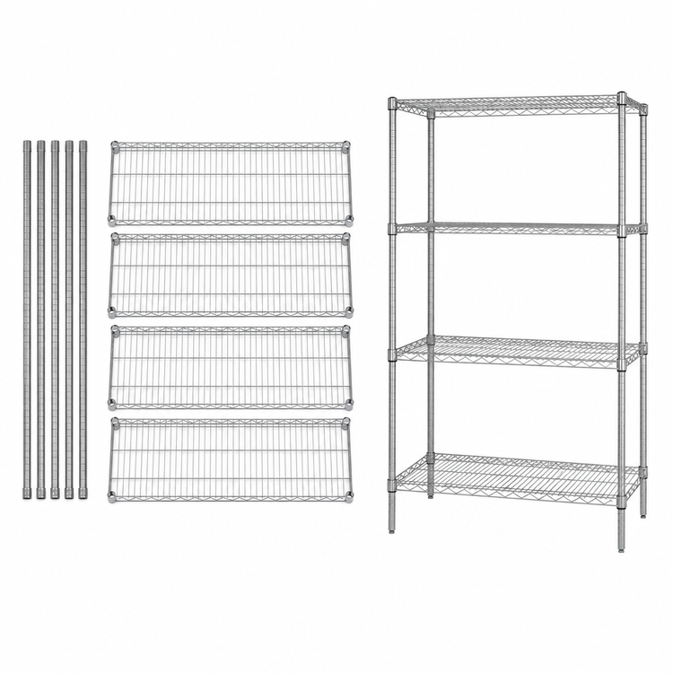 Product image #3 for Quantum 4-Shelf Wire Shelving Starter Kit, 48W x 36D x 74H, 304 Stainless Steel
