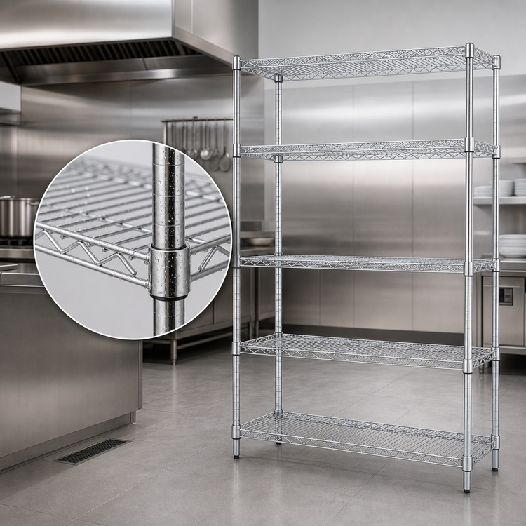 Product image #3 for Quantum 60"W x 36"D x 74"H 304 Stainless Steel 5-Shelf Wire Shelving Starter Kit