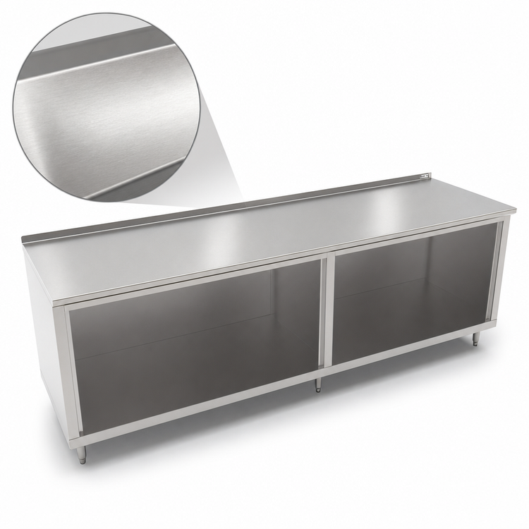 Product image #3 for John Boos Open Front Cabinet Base Work Table, 120 Inch x 30 Inch, 16 Gauge Stainless Steel Top, 1-1/2 Inch Rear Riser