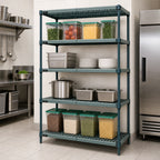 Thumbnail image #3 for Quantum WR63-1848WPM 4-Tier Stationary Wire Plastic Mat Shelving Unit, 48 x 18 x 63 Inches, Green Epoxy Antimicrobial Coating