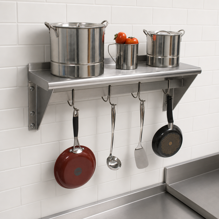 Product image #3 for Advance Tabco Wall-Mounted Shelf with Pot Rack, 132 x 15 Inches, 18/430 Stainless Steel