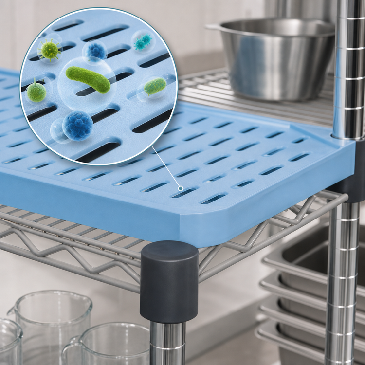 Product image #3 for QuadPlus 54-Inch x 18-Inch Vented Blue Polymer Shelf Mat with Gray Epoxy Wire Frame