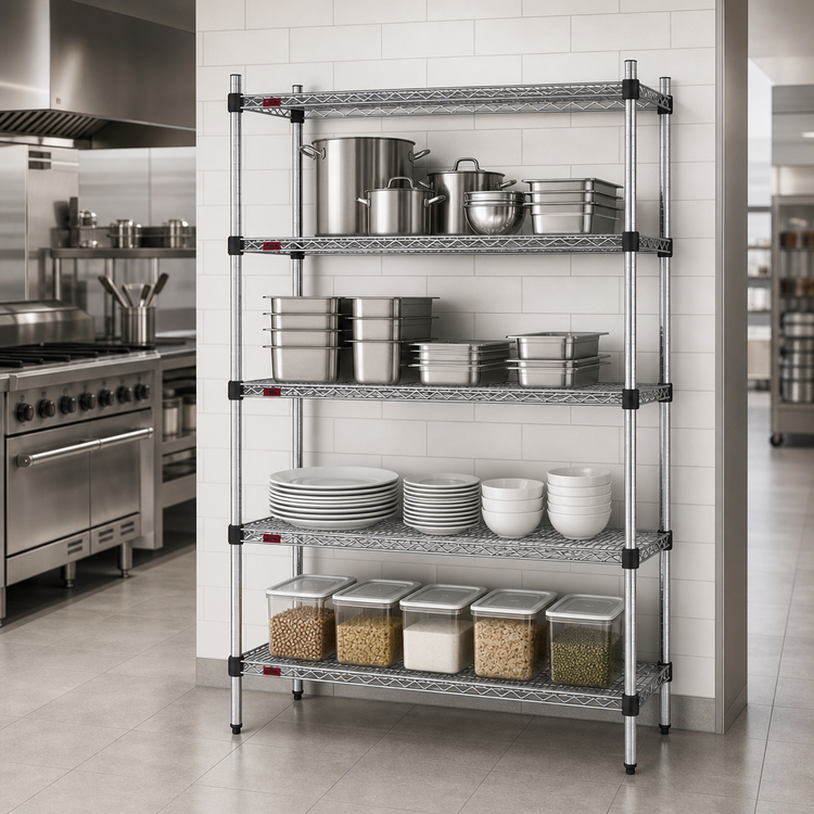 Product image #3 for Eagle Quad-Adjust 4-Tier Chrome Wire Shelving Starter Unit, 48"W x 24"D x 74"H