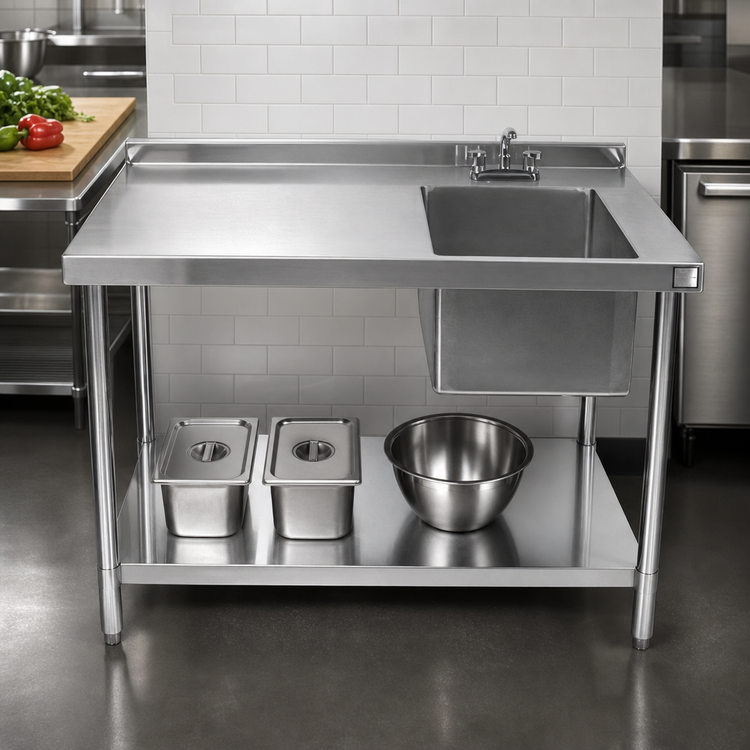 Product image #3 for 84-Inch x 24-Inch Stainless Steel Sink Work Table with Right-Side Prep Sink and Undershelf