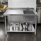 Thumbnail image #3 for Klinger's Trading STB2484BR 84-Inch x 24-Inch 18-Gauge Stainless Steel Sink Work Table with Right-Side Prep Sink and Undershelf