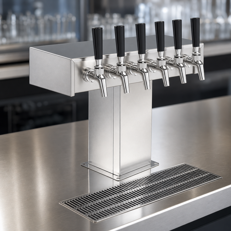 Product image #3 for Perlick 6-Faucet Extra High Countertop Glycol-Cooled Tee Draft Beer Tower, Polished Chrome
