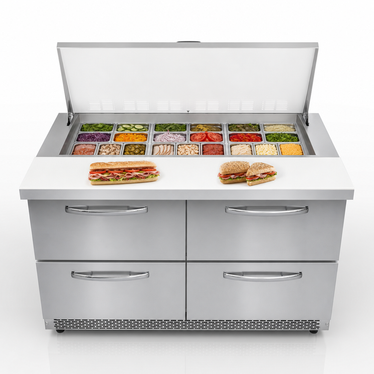 Product image #3 for Continental Refrigerator D48N18M-FB-D Designer Line Mighty Top Sandwich Unit with 4 Drawers