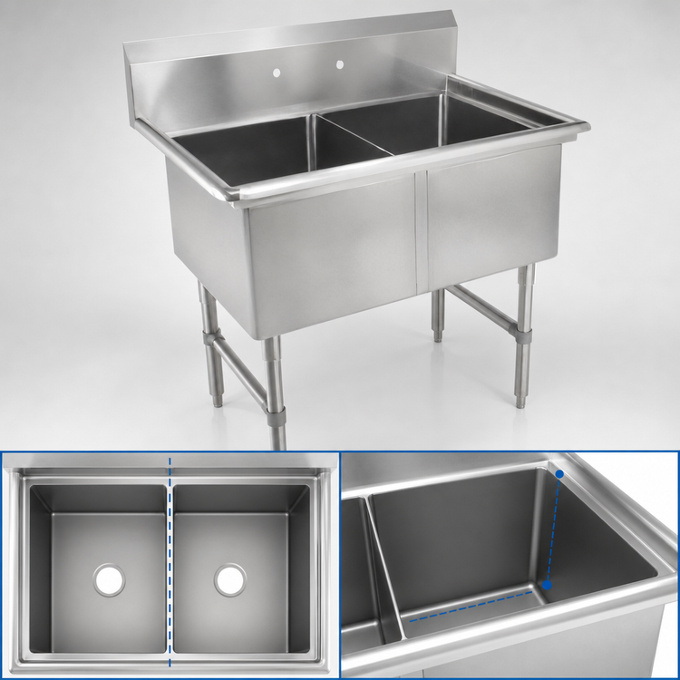 Product image #3 for John Boos B-Series 2-Compartment Stainless Steel Sink, 53-1/8 x 29-1/2 x 44 Inches, 14-Inch Deep Bowls