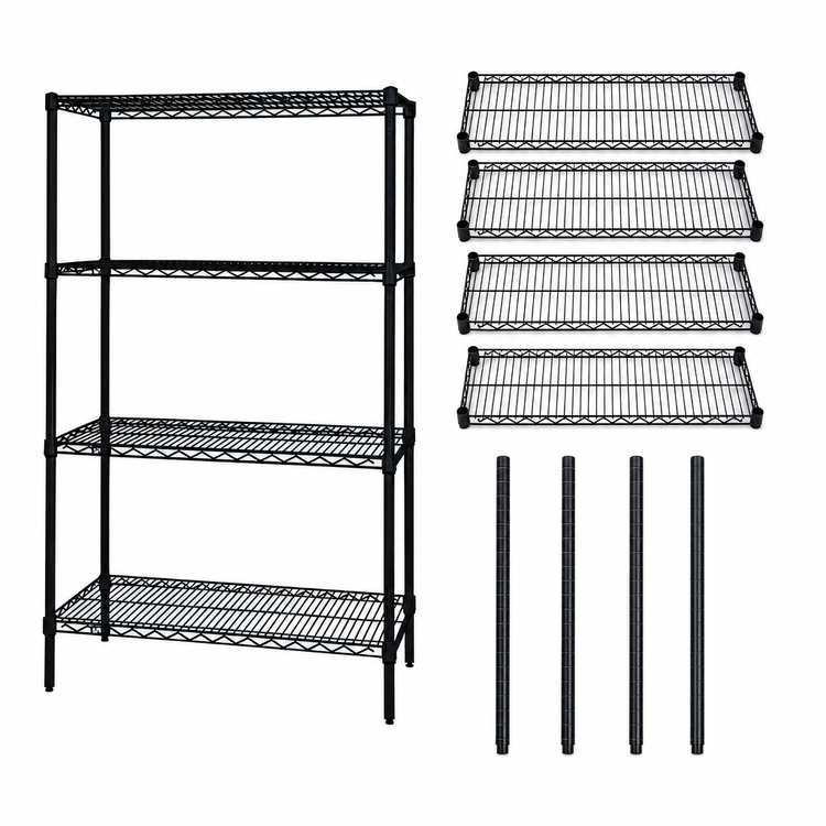 Product image #3 for Quantum 48"W x 18"D x 63"H Black Epoxy 4-Shelf Stationary Wire Shelving Starter Kit