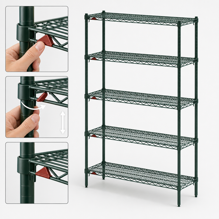 Product image #4 for Metro Super Adjustable Super Erecta Stationary Wire Shelving Starter Unit, 24"W x 21"D x 74"H, 5 Shelves, Metroseal 3 Green