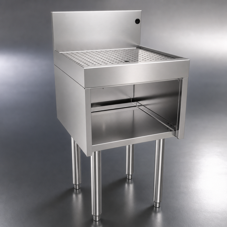 Product image #3 for Glastender Underbar Stainless Steel Drainboard Half Cabinet, Open Front, 18-Inch W x 19-Inch D, No Door