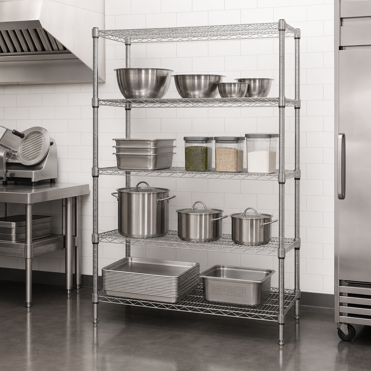 Product image #3 for Quantum 72-Inch Wide x 14-Inch Deep x 63-Inch High 4-Shelf Stationary Wire Shelving Starter Kit, 304 Stainless Steel