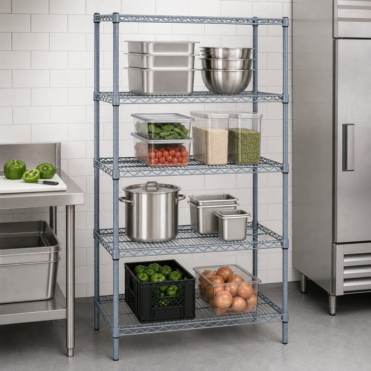 Product image #3 for Quantum 4-Shelf Wire Shelving Starter Kit, 30 Inch Wide x 86 Inch High, Gray Epoxy Antimicrobial Finish