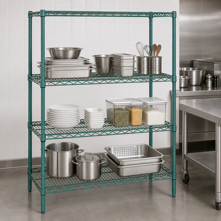 Product image #3 for Quantum 4-Shelf Wire Shelving Starter Kit, 48"W x 36"D x 63"H, Green Epoxy Finish