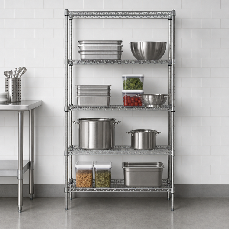 Product image #3 for Quantum Stationary Wire Shelving Starter Kit, 42W x 21D x 74H, 304 Stainless Steel