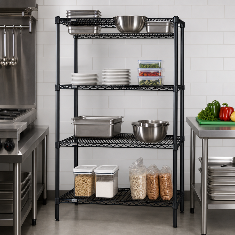 Product image #3 for Quantum 24" x 14" x 54" Black Epoxy Wire Shelving Starter Kit, 4-Shelf Stationary Unit, 600-800 lb Capacity