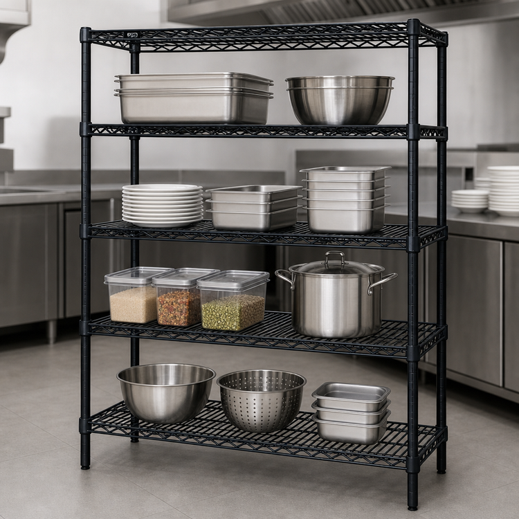 Product image #3 for Quantum 72"W x 18"D x 54"H Black Epoxy 4-Shelf Wire Shelving Starter Kit