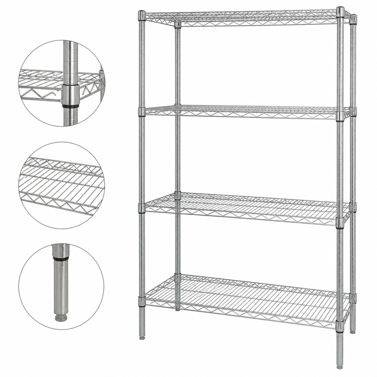 Product image #3 for Quantum 54 x 21 x 63 Inch Chrome Plated Wire Shelving Starter Kit with 4 Shelves
