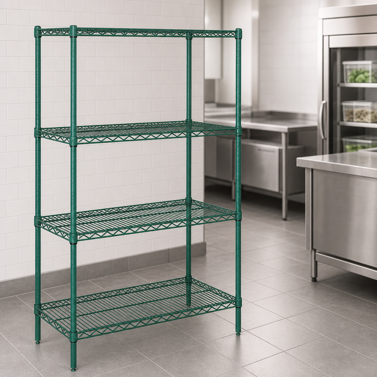 Product image #3 for Quantum Stationary 4-Shelf Wire Shelving Starter Kit, 42 x 24 x 74 Inches, Green Epoxy Antimicrobial Finish