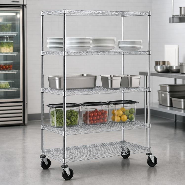 Product image #3 for Metro Super Erecta Chrome Wire Stem Caster Cart with 4 Shelves, 60 x 18 x 69 Inches