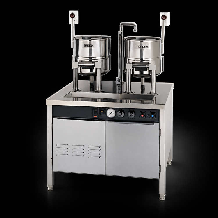 Product image #3 for Groen Electric Double Kettle Cabinet Assembly with 2 x 20 Qt Hand-Tilt Kettles