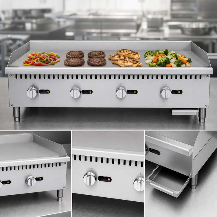 Product image #3 for KoolMore 48-Inch 4-Burner Natural Gas Commercial Griddle with Manual Controls and Drip Tray