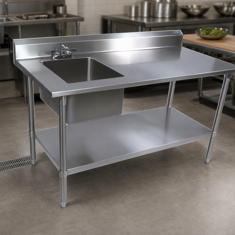 Product image #3 for John Boos 48-Inch Stainless Steel Prep Table with Left Sink Bowl and 5-Inch Backsplash