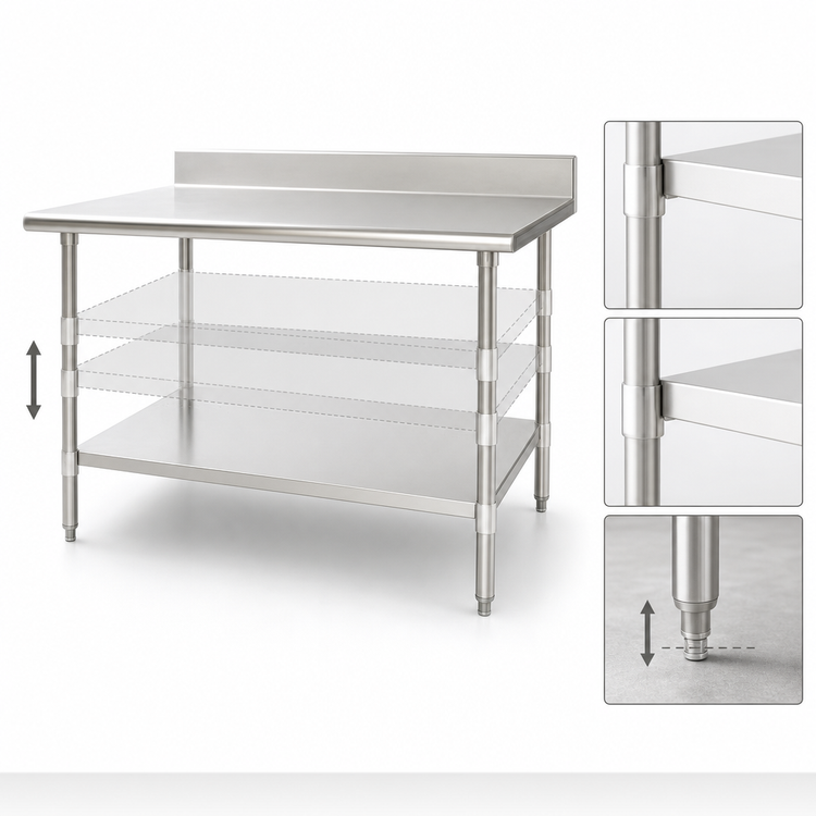 Product image #3 for Eagle Group Adjustable Work Table Undershelf, 96 x 30 Inches, 18 Gauge 304 Stainless Steel