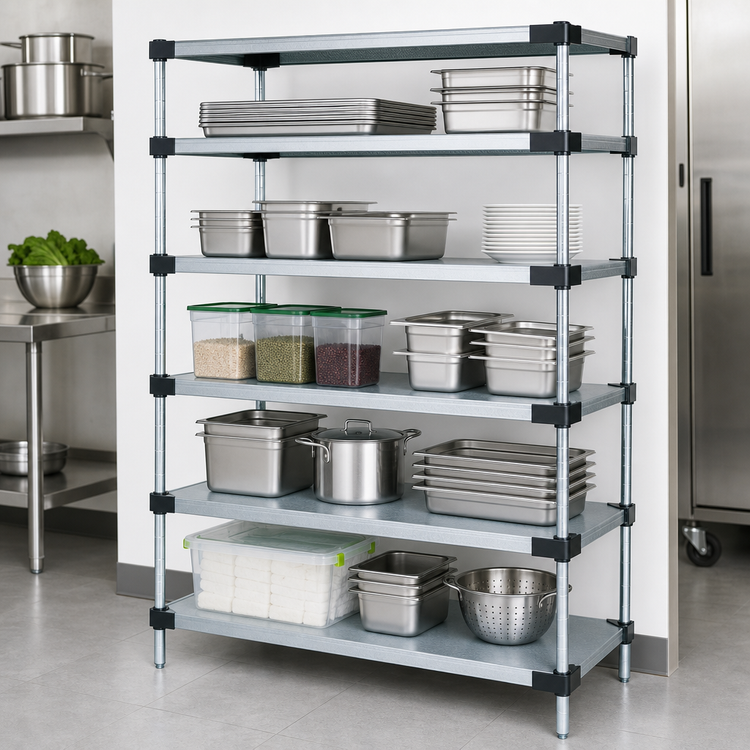 Product image #3 for Quantum Solid Shelving Starter Kit, Stationary, 60"W x 21"D x 63"H, 5-Shelf