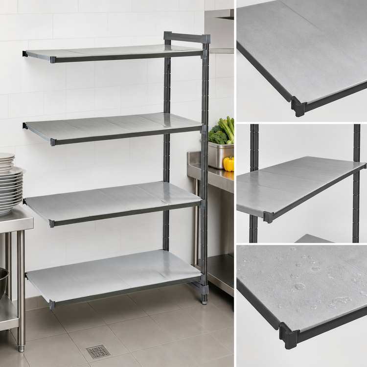 Product image #3 for Cambro Camshelving Basics Plus 24"W x 60"L x 72"H 4-Tier Solid Polymer Add-On Shelving Unit, Brushed Graphite