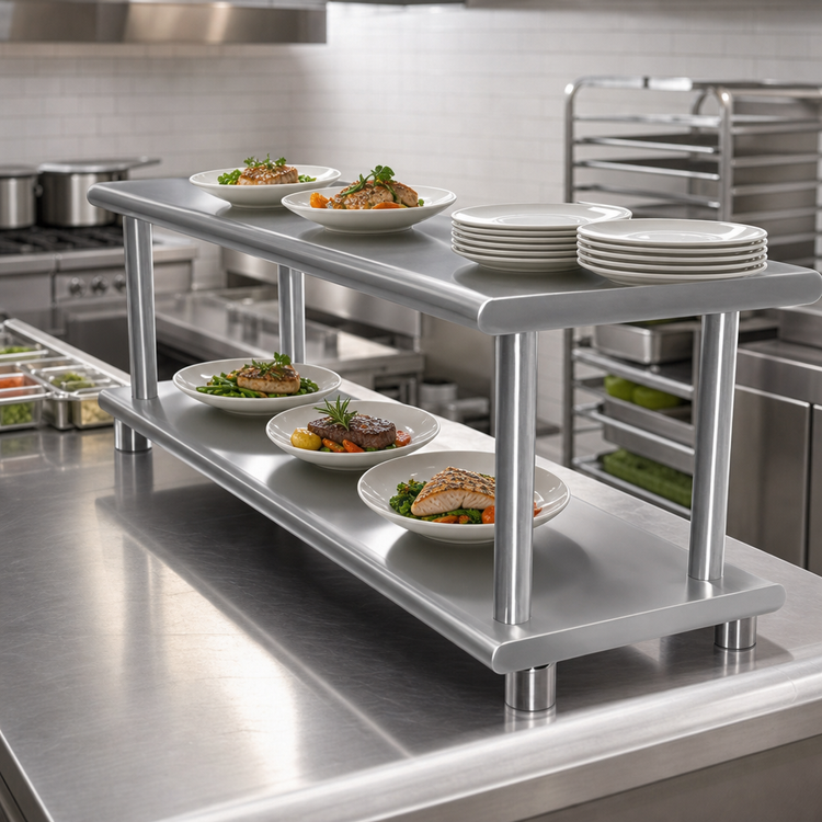 Product image #3 for Advance Tabco Double-Tier Pass-Thru Shelf, 108 x 18 Inches, 18/430 Stainless Steel