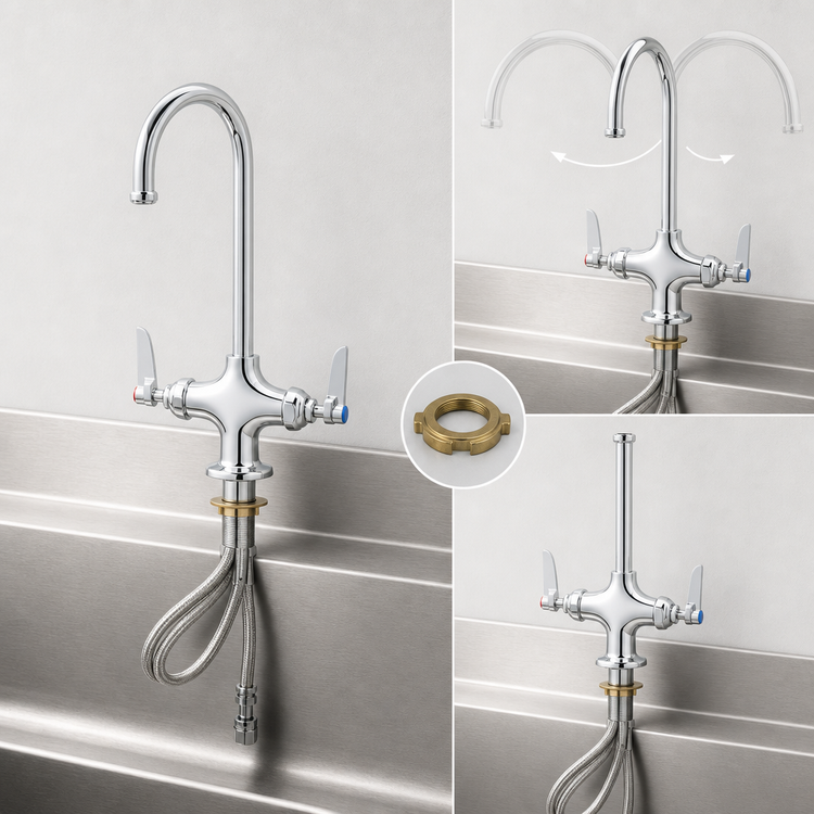 Product image #3 for T&S Brass Double Pantry Deck-Mount Mixing Faucet with 5 3/4" Swivel/Rigid Gooseneck