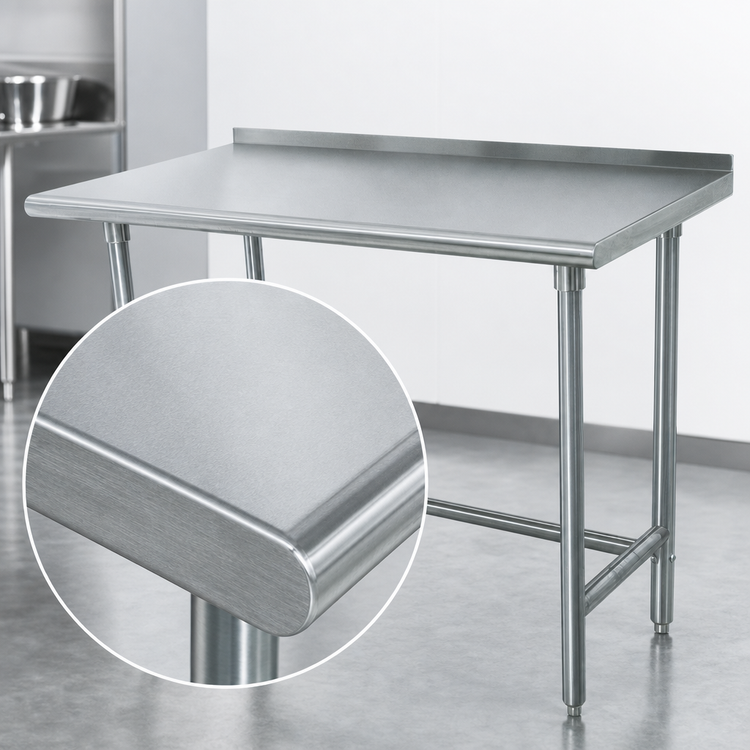 Product image #3 for Advance Tabco Special Value 72-Inch x 30-Inch 16-Gauge 430 Stainless Steel Open Base Work Table with 1-1/2-Inch Rear Backsplash