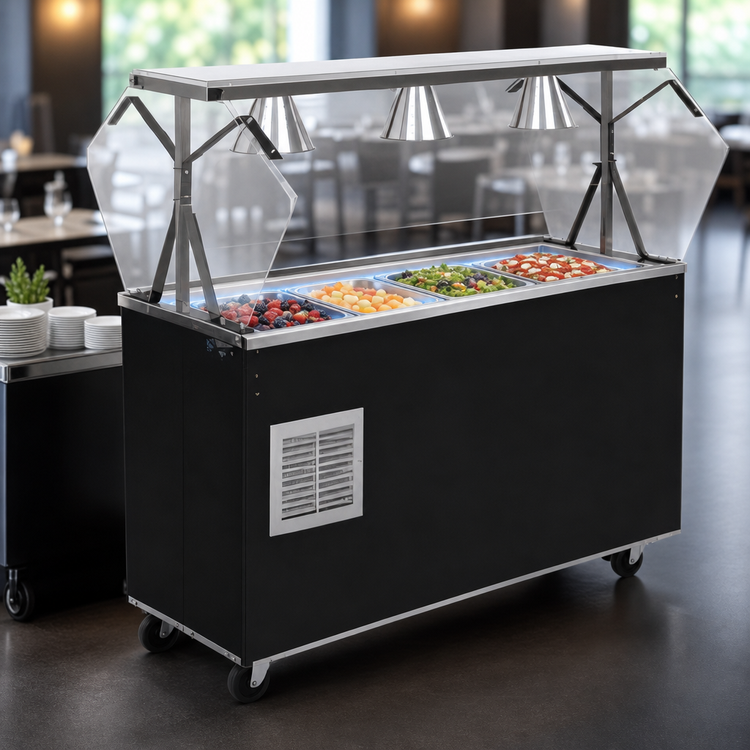 Product image #3 for Vollrath 2-Series Affordable Portable 60-Inch Refrigerated 4-Pan Cold Food Buffet Station with Breath Guard