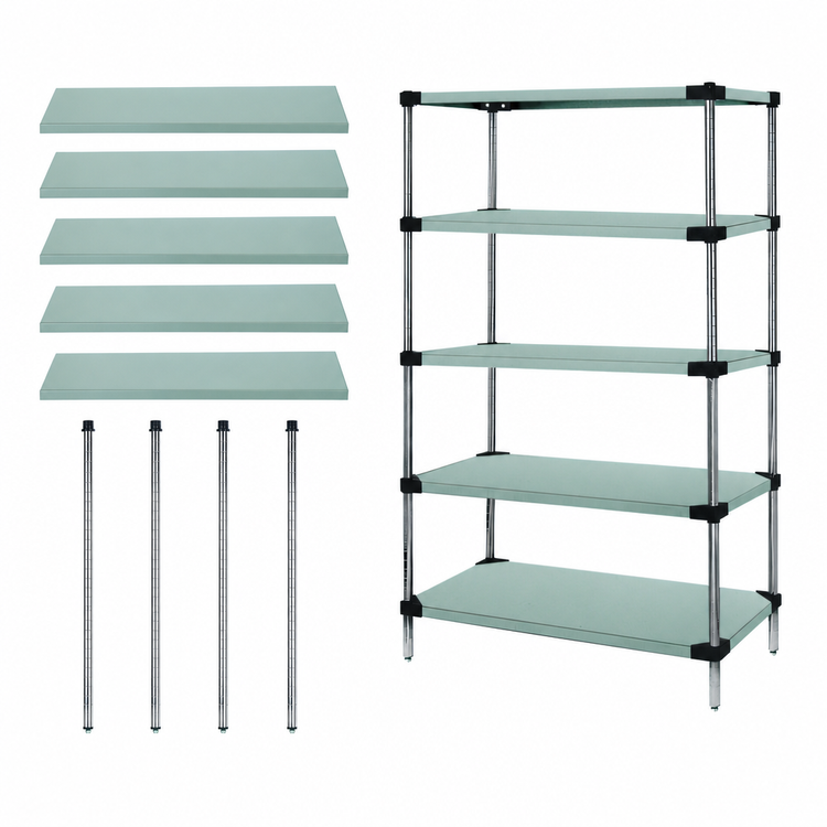 Product image #3 for Quantum 60"W x 14"D x 63"H 304 Stainless Steel Solid Shelving Starter Kit with 5 Shelves