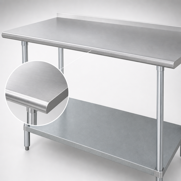 Product image #3 for Advance Tabco FMG-369 108-Inch x 36-Inch 304 Stainless Steel Work Table with 1-1/2-Inch Rear Splash and Galvanized Undershelf