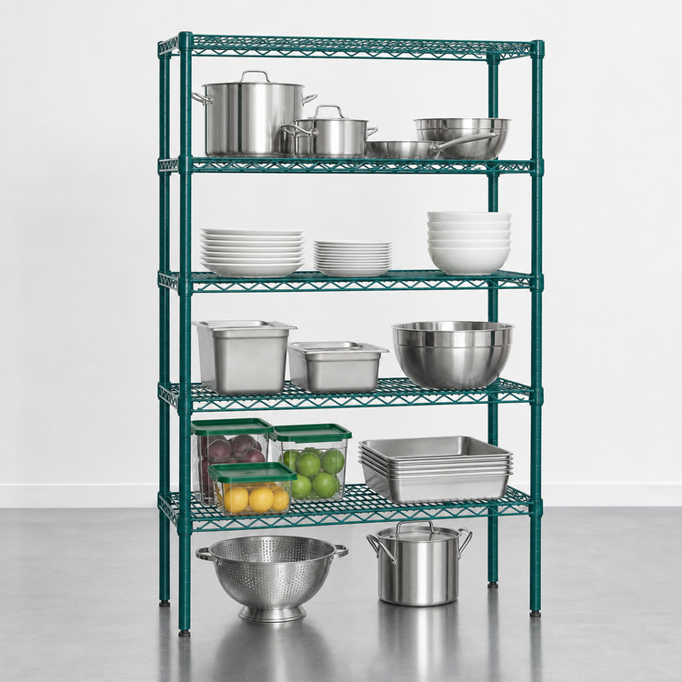 Product image #3 for Eagle Valu-Gard 5-Tier Stationary Wire Shelving Starter Unit, 60 x 24 x 74 Inches, Green Epoxy