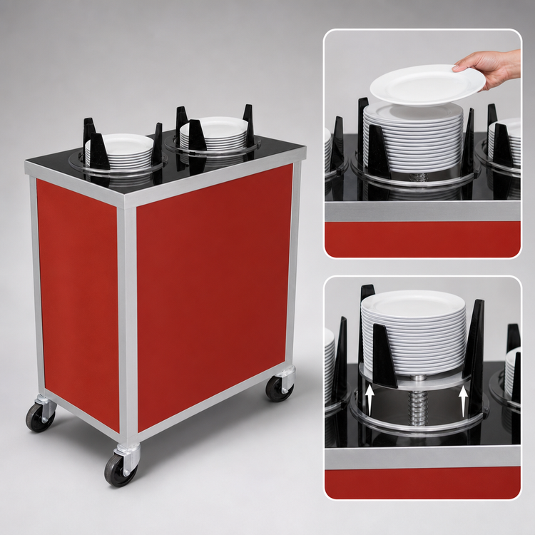 Product image #3 for Atlas Metal MEPD3-6-1/2 Mobile Enclosed Plate Dispenser with Three Self-Elevating Tubes