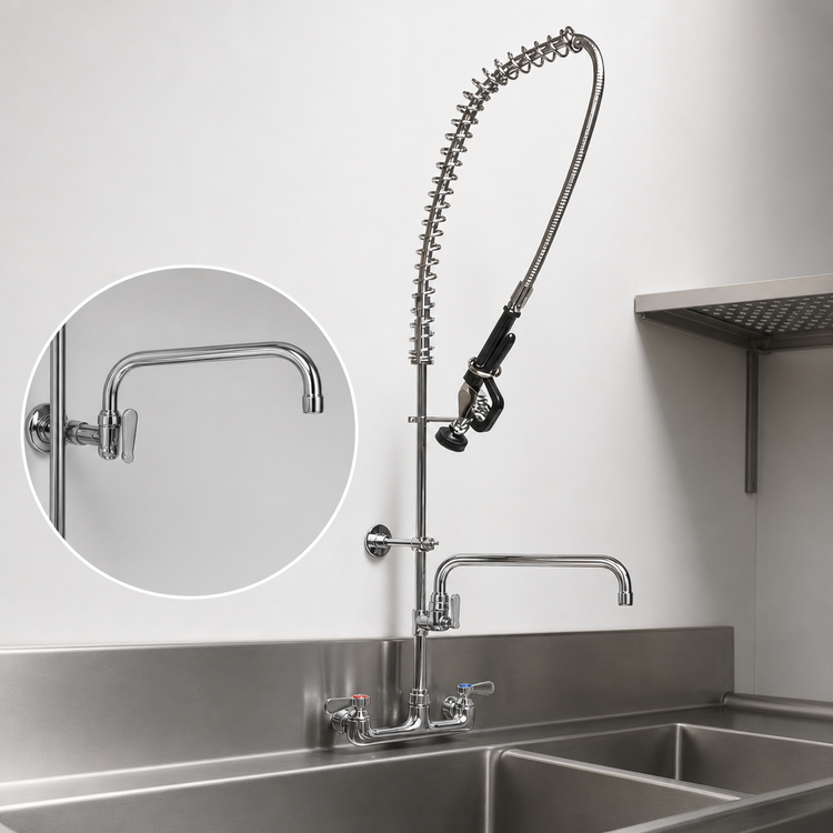 Product image #3 for BK Resources WorkForce 8-Inch Splash Mount Lead-Free Pre-Rinse Assembly with 18-Inch Add-On Faucet