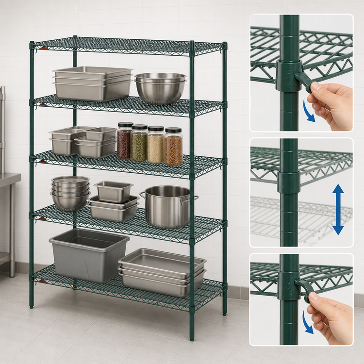 Product image #4 for Super Adjustable Super Erecta 72"W x 21"D x 74"H Stationary Starter Wire Shelving Unit, 5 Shelves, Metroseal 3 Green Epoxy-Coated Finish