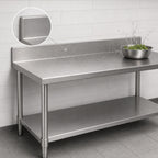 Thumbnail image #3 for Eagle Group Spec-Master T2484SEM-BS 84-Inch x 24-Inch Stainless Steel Work Table with Marine Edge, Backsplash and Adjustable Undershelf