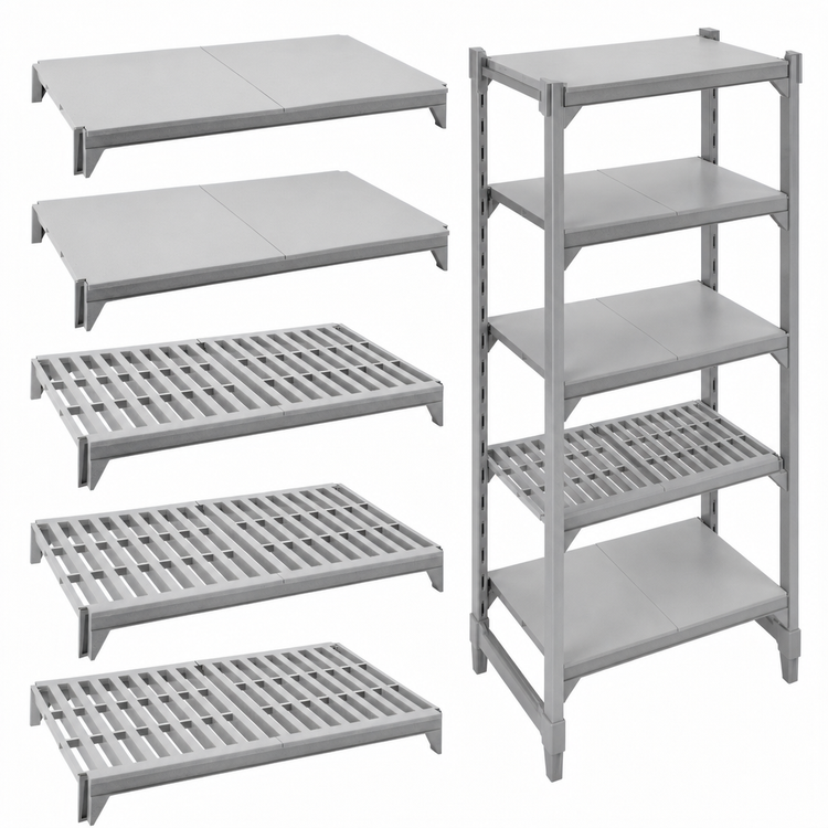 Product image #4 for Cambro Camshelving Premium 24" x 36" 5-Shelf Vented and Solid Polymer Shelf Kit